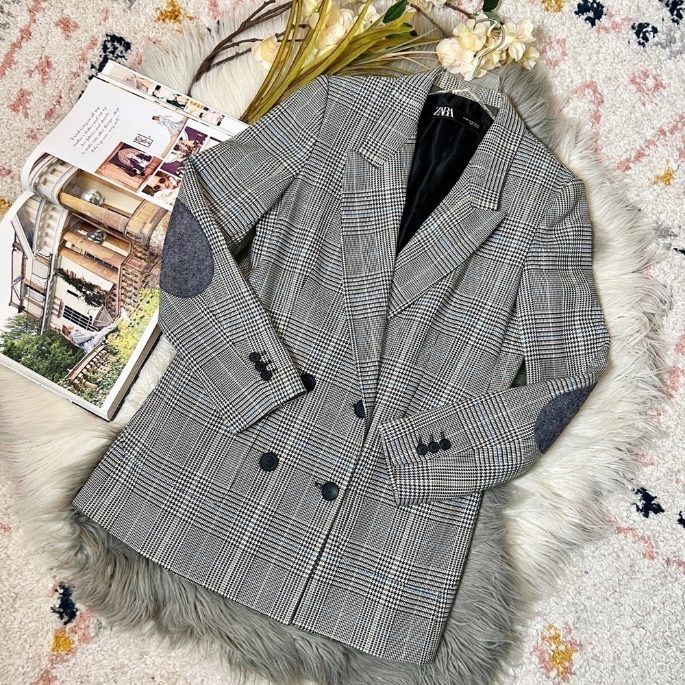 Zara Gray Glenn Plaid Oversized Women’s Boyfriend Fit Quiet Luxury Blazer Sz XS - Picture 11 of 13
